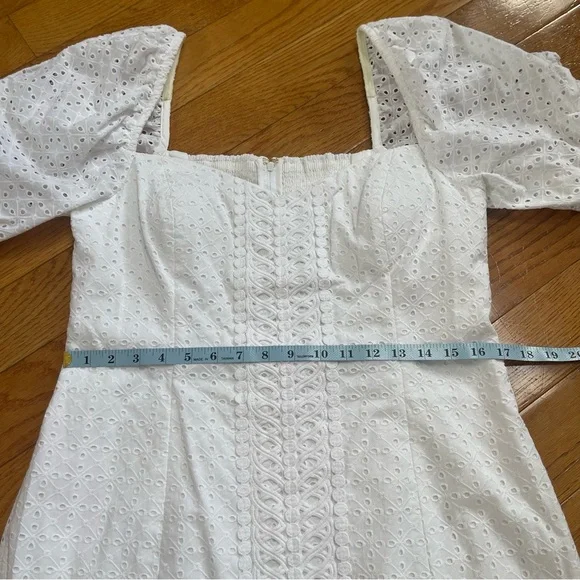 Lilly Pulitzer Daniela Cotton Eyelet Mini Coquette Dress White Puff Sleeves 14